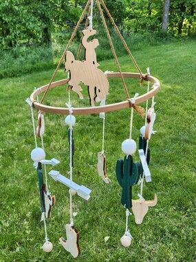Western Cowboy Nursery Mobile Boho Ranch Desert Baby Crib Decor Wood